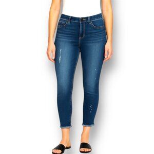 Democracy 10 Ab Technology Ankle Jeans Blue Distressed Stretch Frayed Hem Denim
